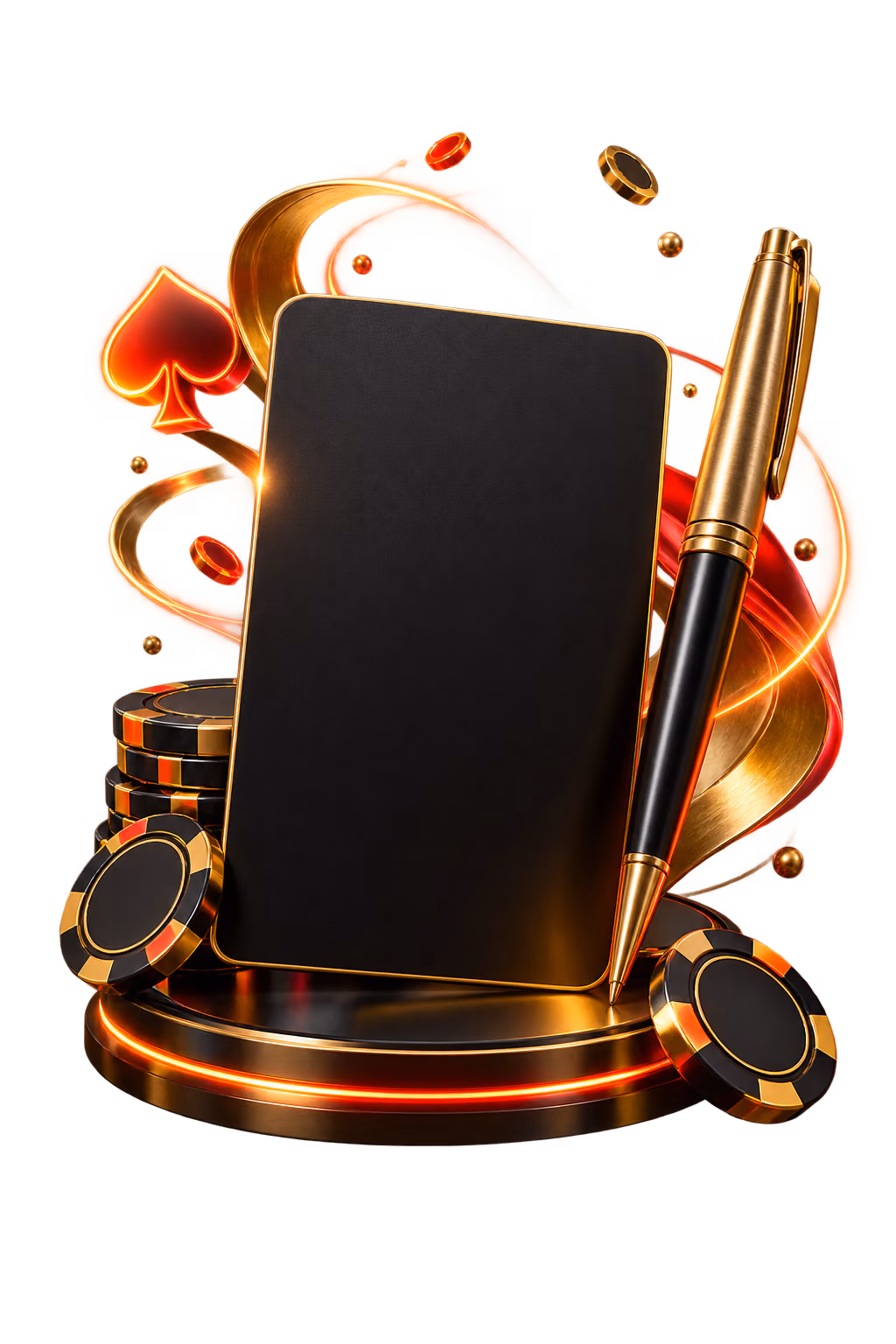 Black membership card with a gold check mark and pen