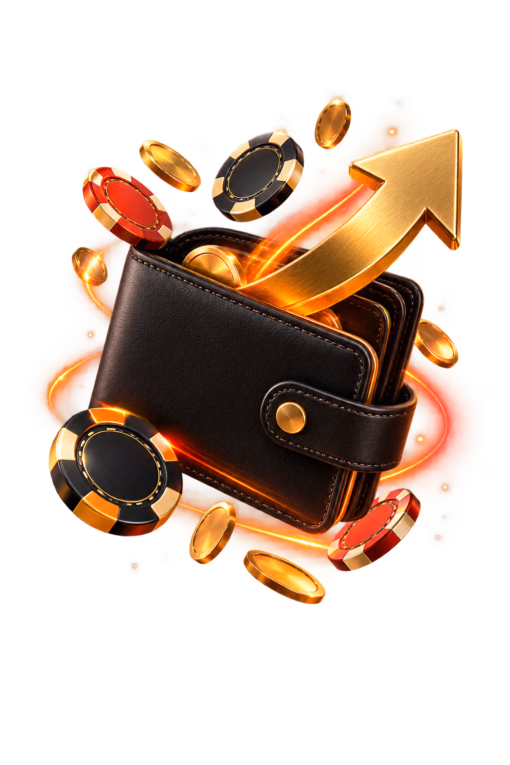 Black wallet with gold coins and a withdrawal arrow